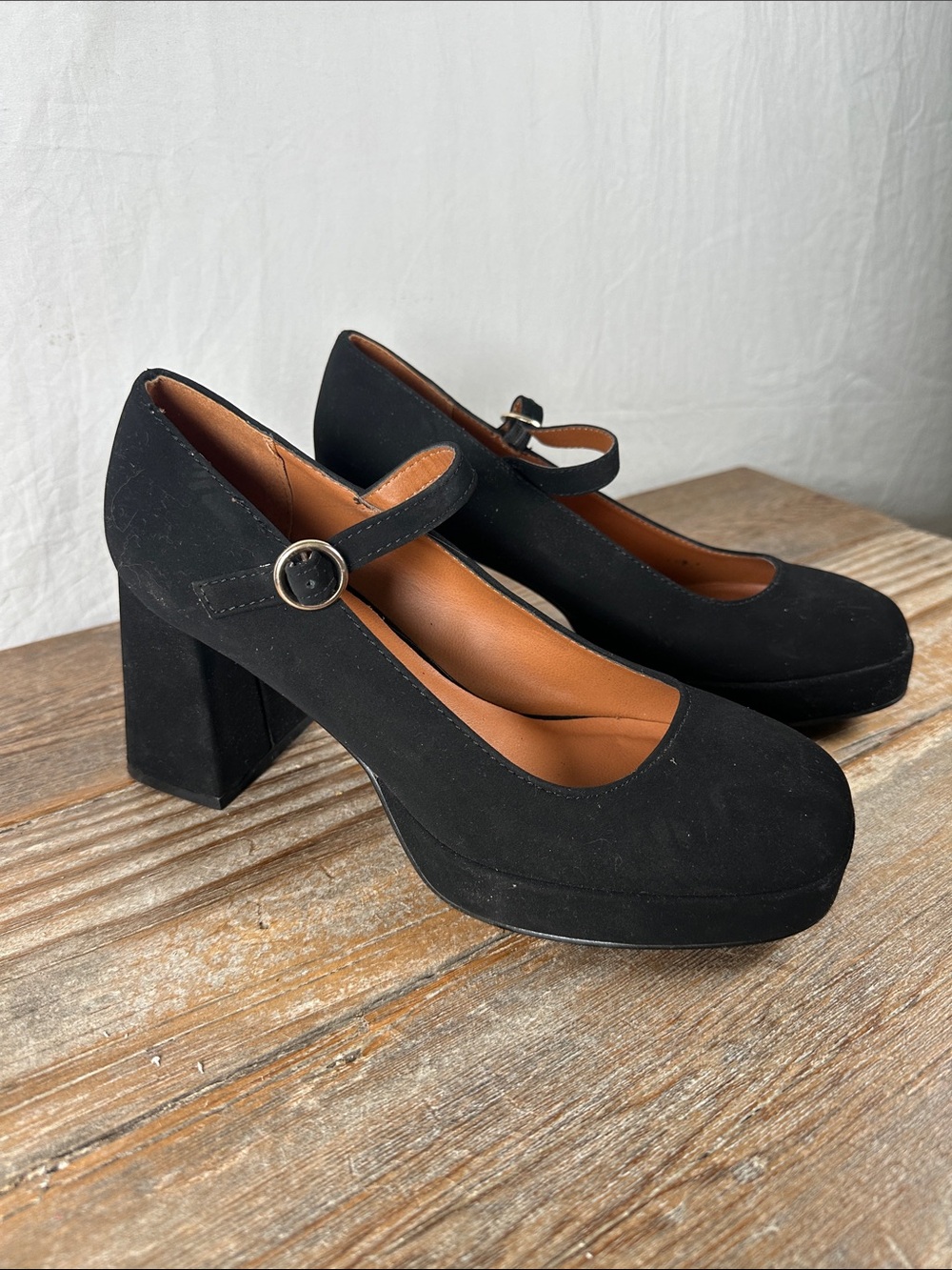 Bonnibel Black Mary Jane Block Heels with Round Buckle